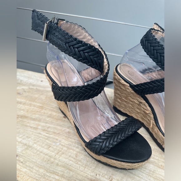 Chase + Chloe black wrap strap wedge heel wedding vacation summer party formal 9 - Picture 4 of 10